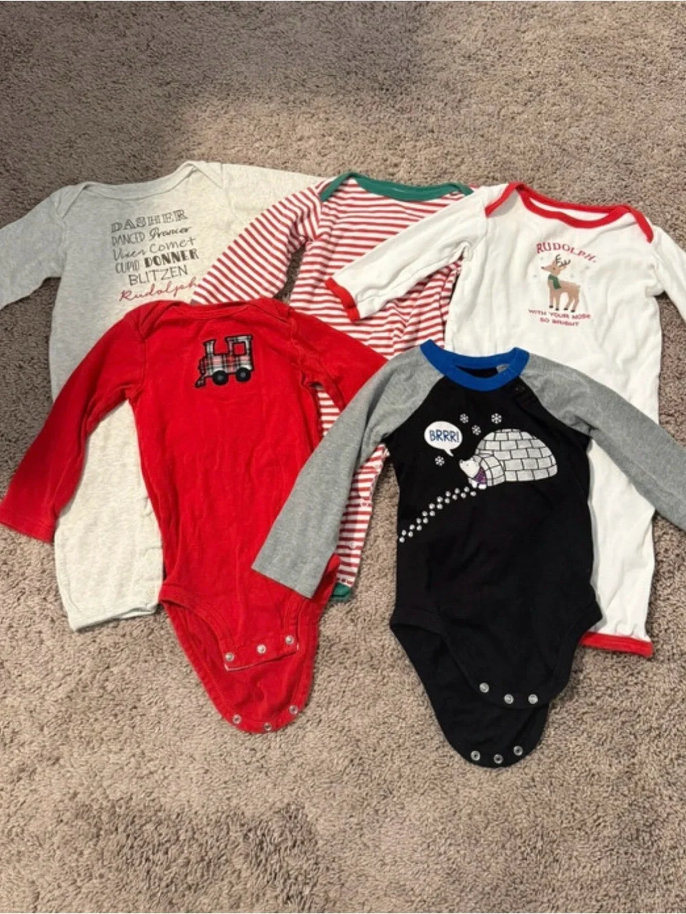 Kids Long-Sleeve One-Piece Bodysuit Pack - Red, Black, White, Gray